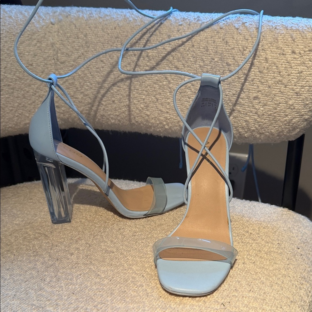 Aldo blue strap heels with clear heel